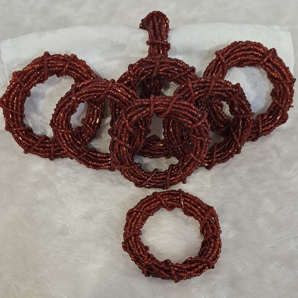 Rustic Beaded Napkin Rings Set - Picture 4 of 5